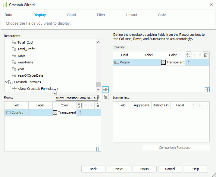 Add Fields to the Crosstab