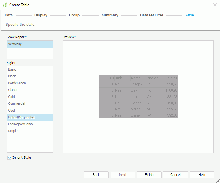 Create Table - Style