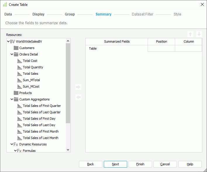 Create Table wizard - Summary