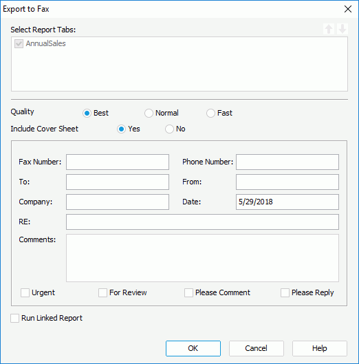 Export to Fax dialog box