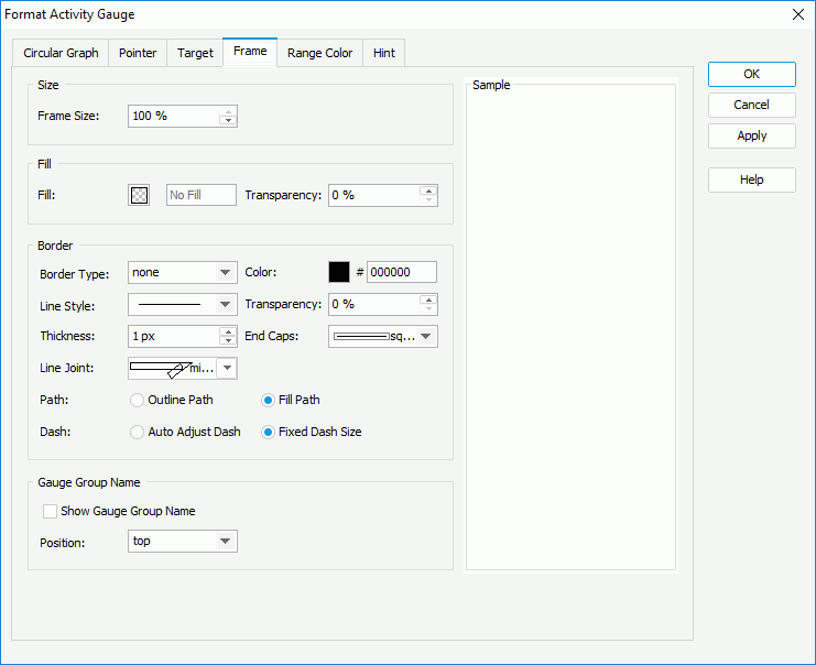 Format Activity Gauge dialog box - Frame