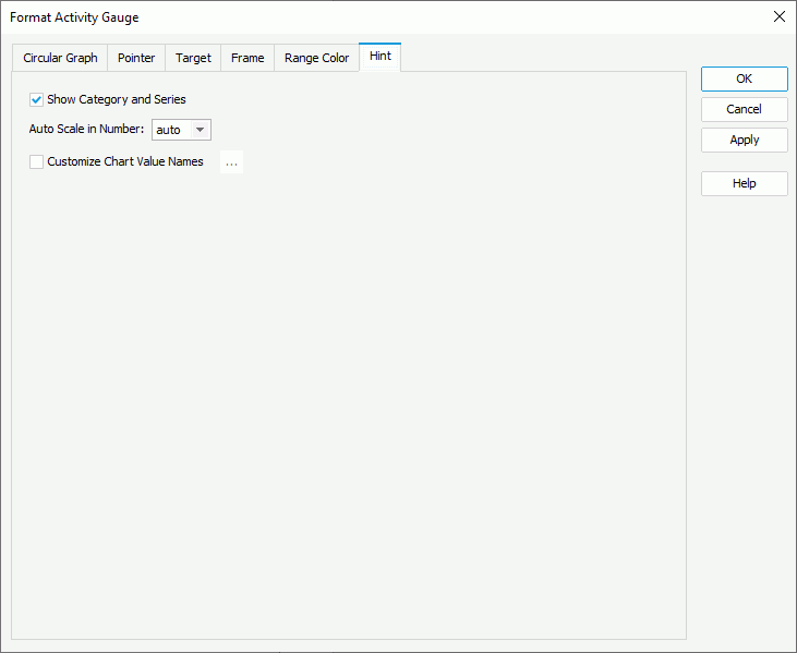Format Activity Gauge dialog box - Hint