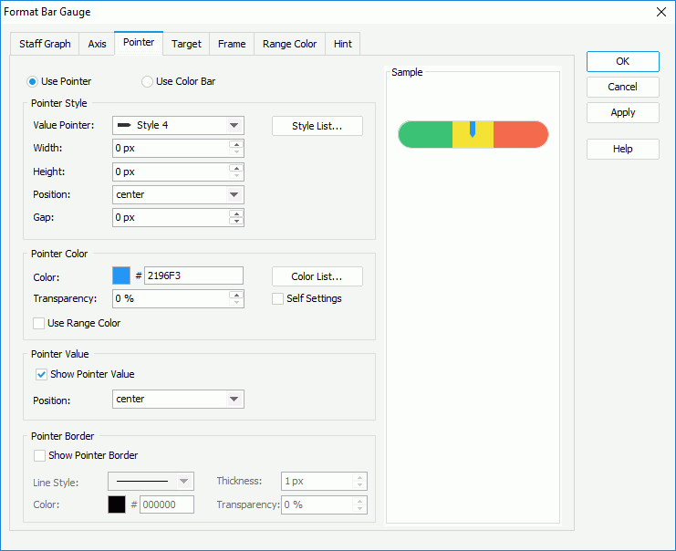 Format Bar Gauge dialog box - Pointer