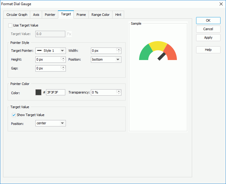 Format Dial Gauge dialog box - Target