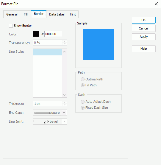 Format Pie dialog box - Border tab