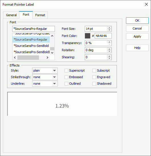 Format Pointer Label dialog box - Font