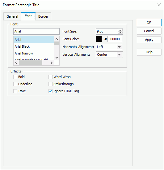 Format Rectangle Title dialog box - Font