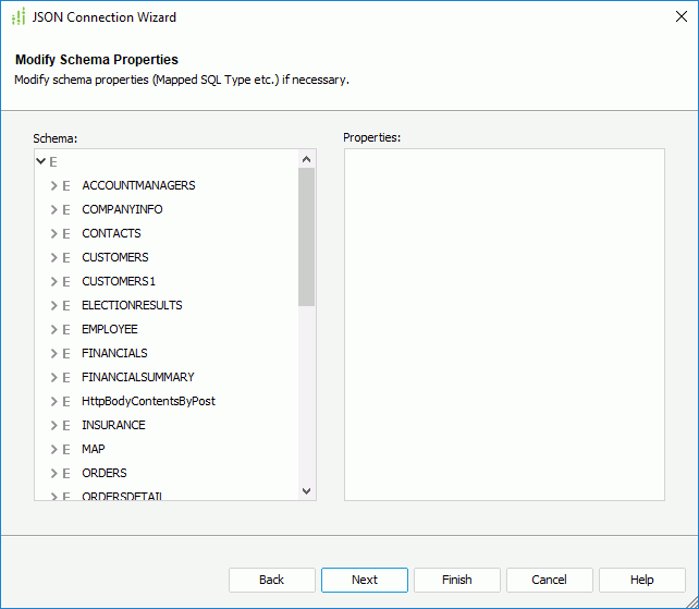 JSON Connection Wizard - Modify Schema Properties