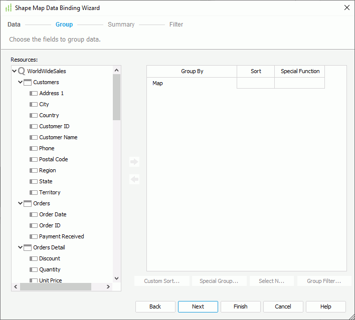 Shape Map Data Binding Wizard - Group