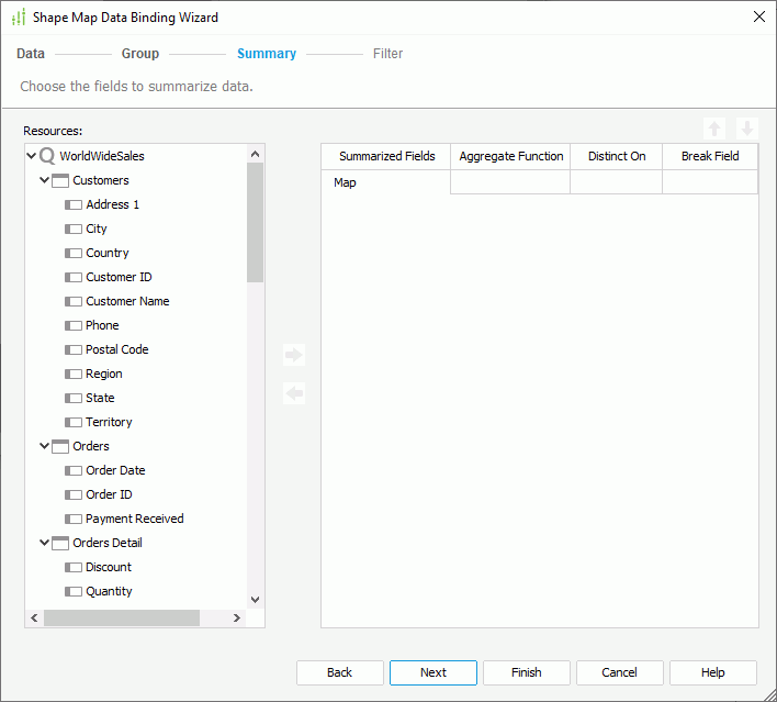 Shape Map Data Binding Wizard - Summary