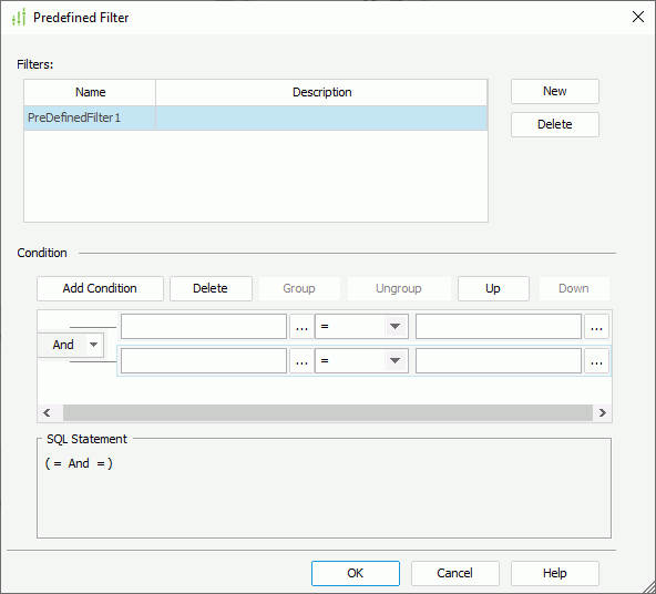 Predefined Filter dialog box