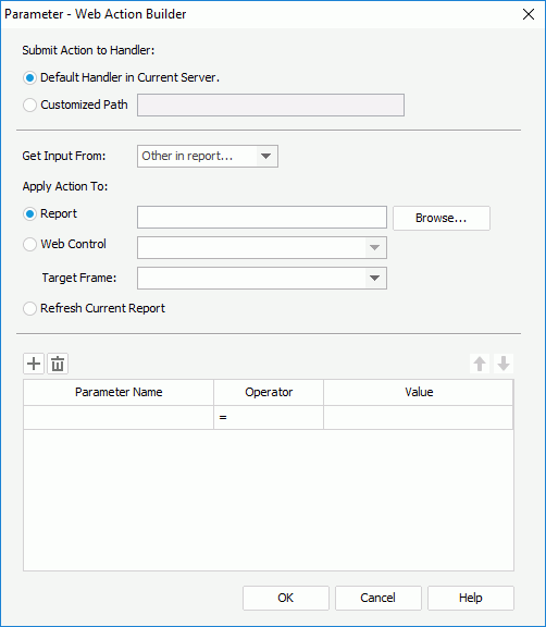 Parameter - Web Action Builder dialog box