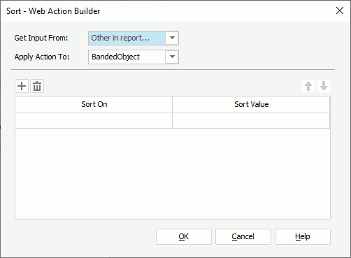 Sort - Web Action Builder dialog box