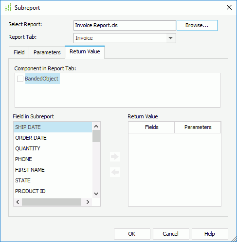 Subreport dialog box - Return Value