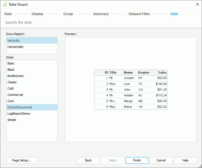 Table Wizard - Style