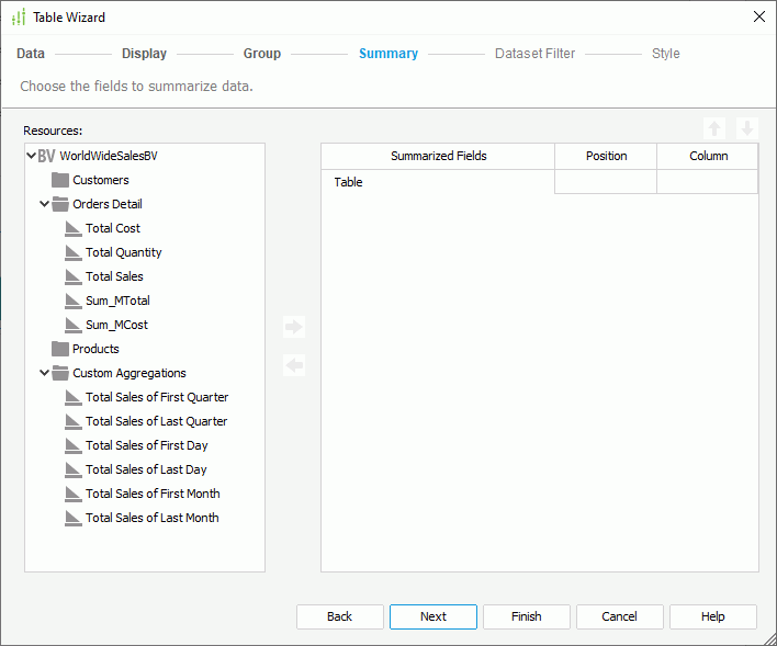 Table Wizard - Summary
