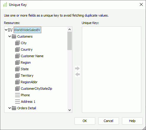 Unique Key dialog box