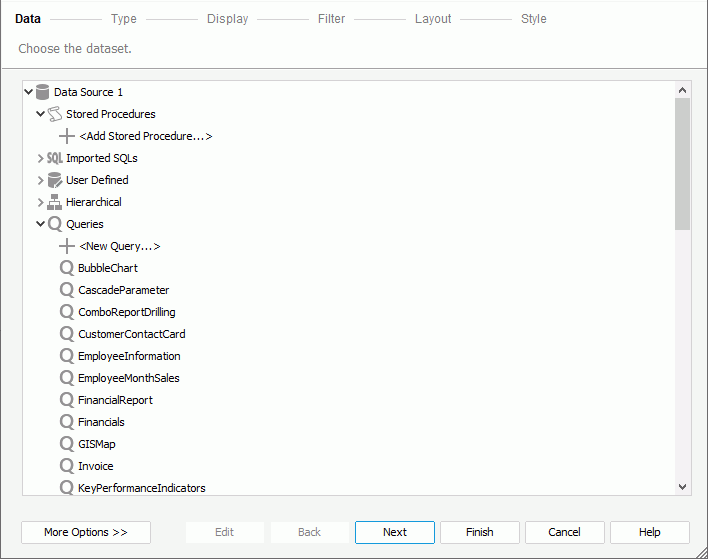 Specify Dataset for Data Component in Report