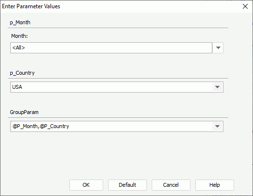 Enter Parameter Values dialog box