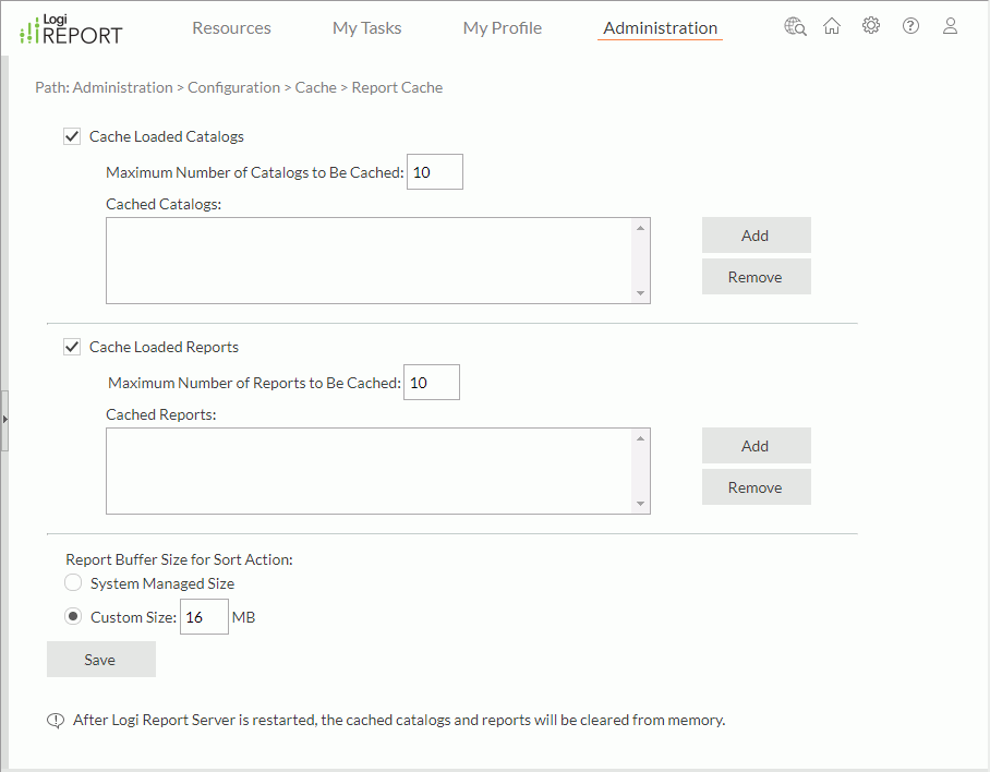 Configure Report Cache