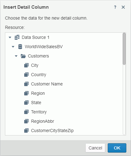 Insert Detail Column dialog box