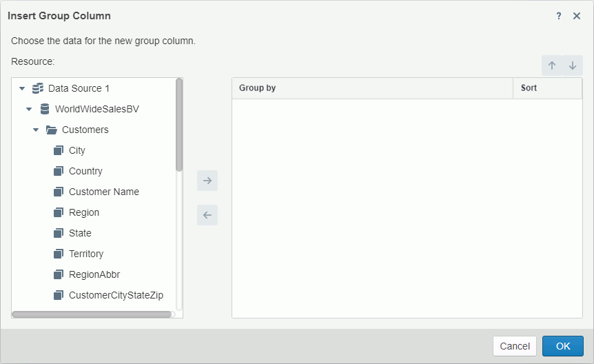 Insert Group Column dialog box