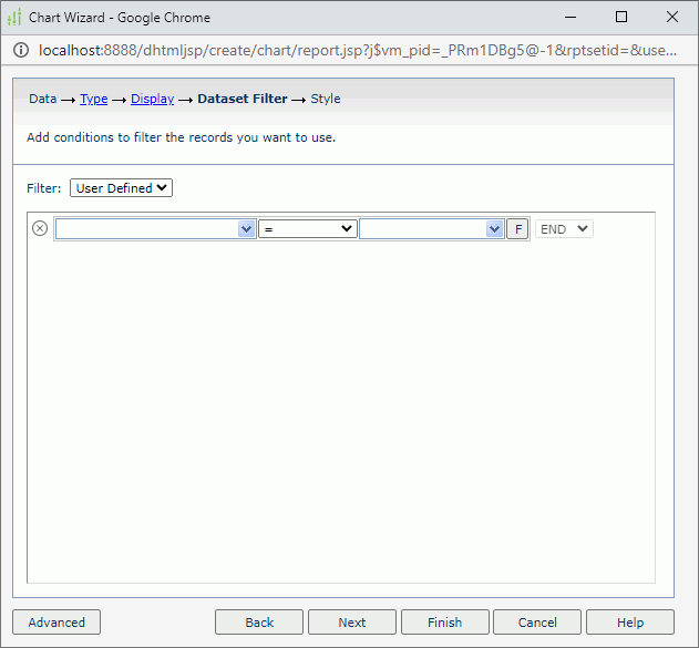 Chart Wizard - Dataset Filter screen