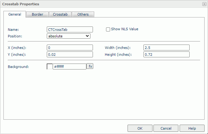 Crosstab Properties dialog box - General tab