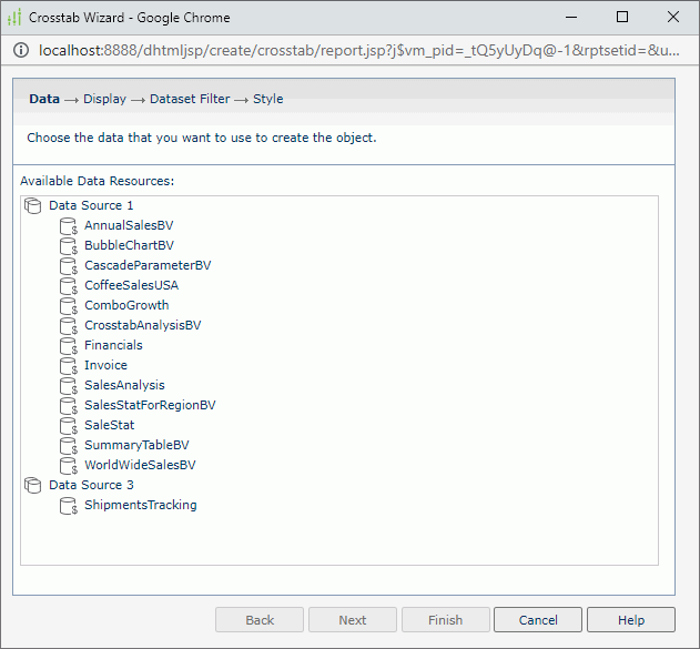 Crosstab Wizard - Data screen