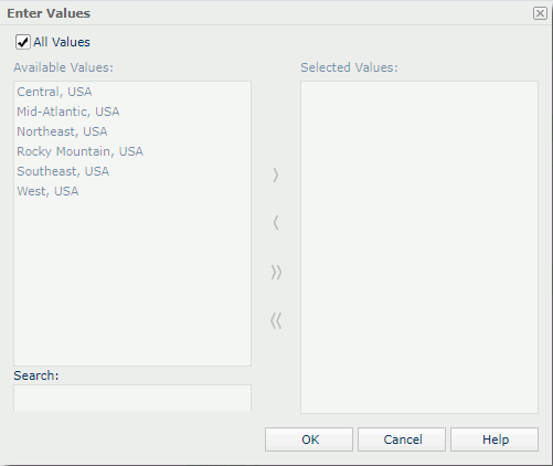 Enter Values dialog box