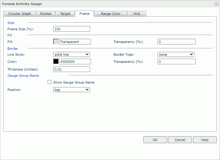 Format Activity Gauge dialog box - Frame