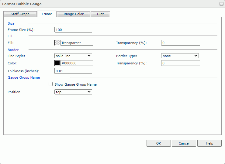 Format Bubble Gauge dialog box - Frame