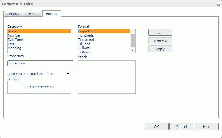 Format KPI Label dialog box - Format