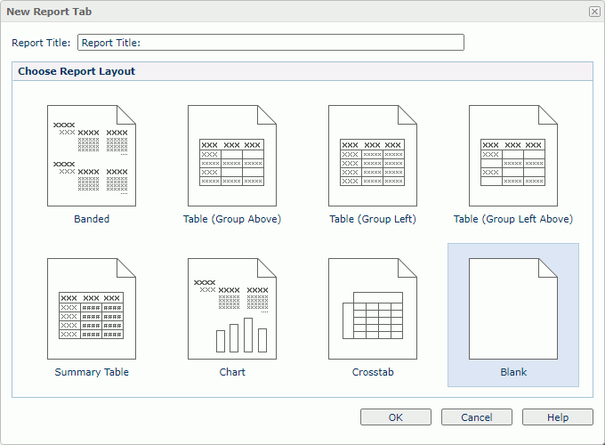 New Report Tab dialog box