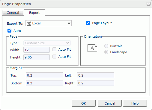 Page Properties dialog box - Export tab