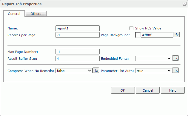 Report Tab Properties dialog box - General tab