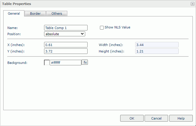 Table Properties dialog box - General tab