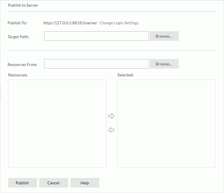 Publish to Server dialog