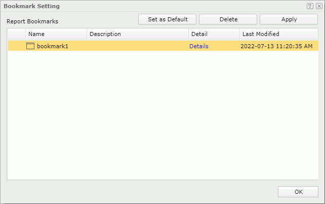 Bookmark Setting dialog box