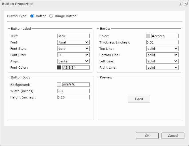 Button Properties dialog box - Button