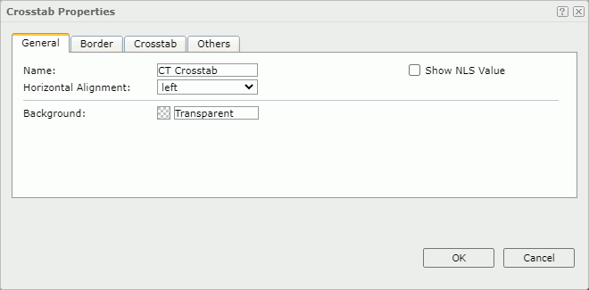 Crosstab Properties dialog - General tab