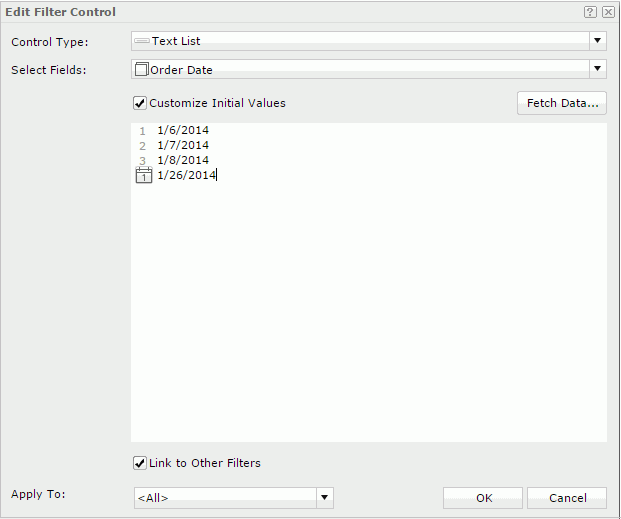 Edit Filter Control dialog