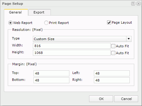 Page Setup dialog - General - Web Report