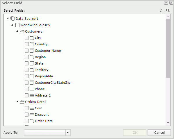 Select Field dialog - Filter