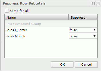 Suppress Row Subtotal dialog