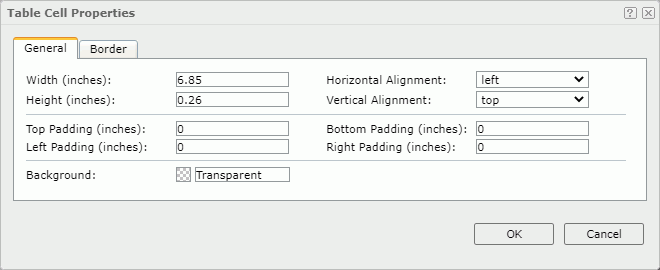 Table Cell Properties dialog box - General tab