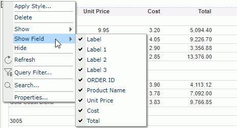 Show Fields and Labels