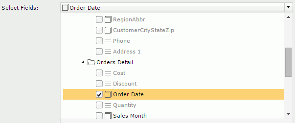 Insert Filter Control dialog - Select Fields